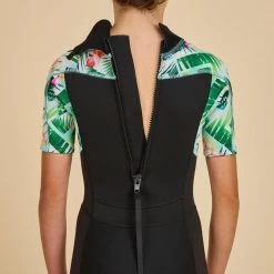 COMBINAISON SURF SHORTY 500 NEOPRENE 1.5MM FILLE NOIRE TIARE -Équipement De Surf combinaison surf shorty 500 neoprene 15mm fille noire tiare 5