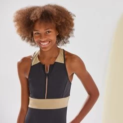 MAILLOT DE BAIN 1 PIECE CALYSTA FILLE 900 NOIR OR -Équipement De Surf maillot de bain 1 piece calysta fille 900 noir or 2